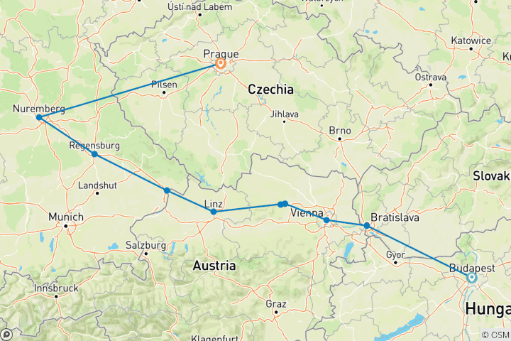Carte du circuit Le Danube en profondeur avec Prague 2026 - 13 jours (from Budapest to Prague)