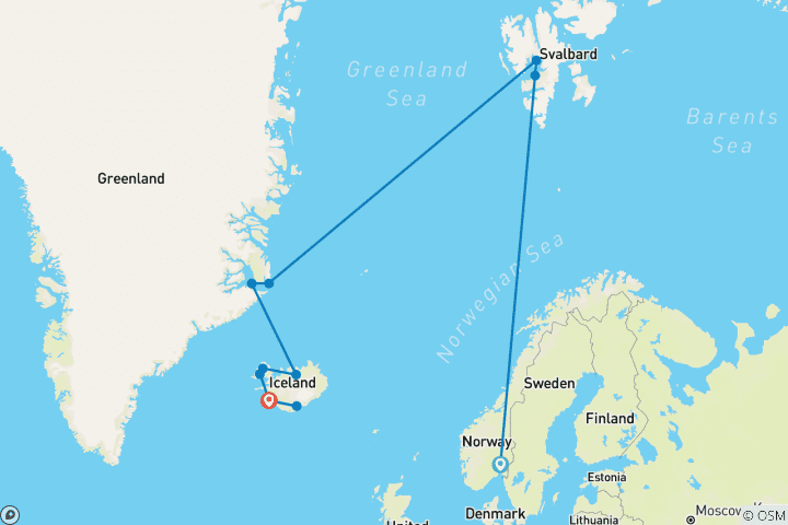 Map of High Arctic Wonders & Iceland Discovery - Cruise & Land Journey