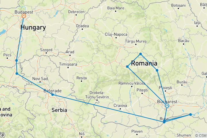 Map of Eastern Europe & Balkans Unveiled with Transylvania & Budapest 2026 - 15 Days (from Bucharest to Budapest)