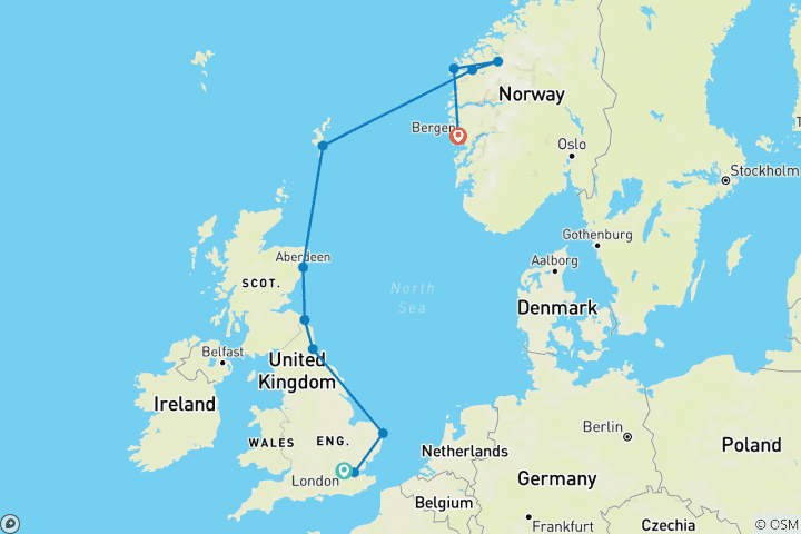 Mapa de De Londres a Bergen: un viaje por los fiordos noruegos con Jann Arden