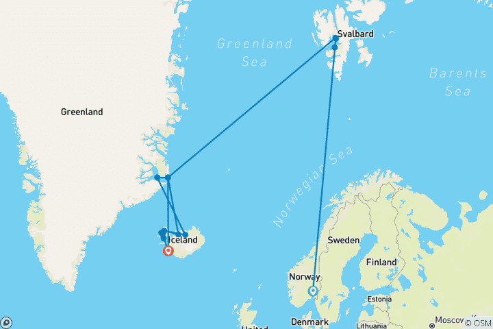 Karte von Ultimative Svalbard, Grönland & Island im Detail