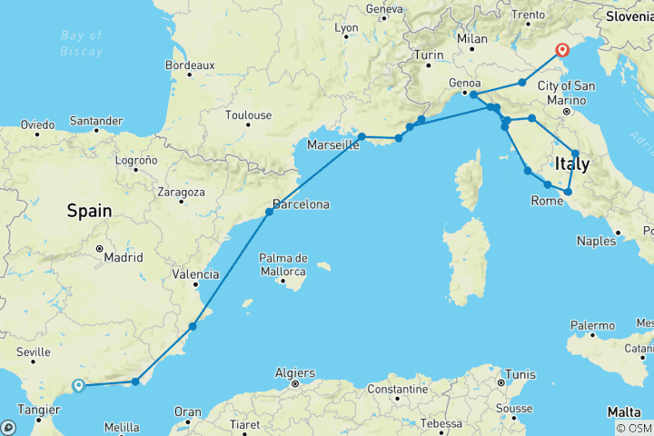 Carte du circuit Odyssée méditerranéenne avec un goût d'Italie - Croisière et voyage à terre