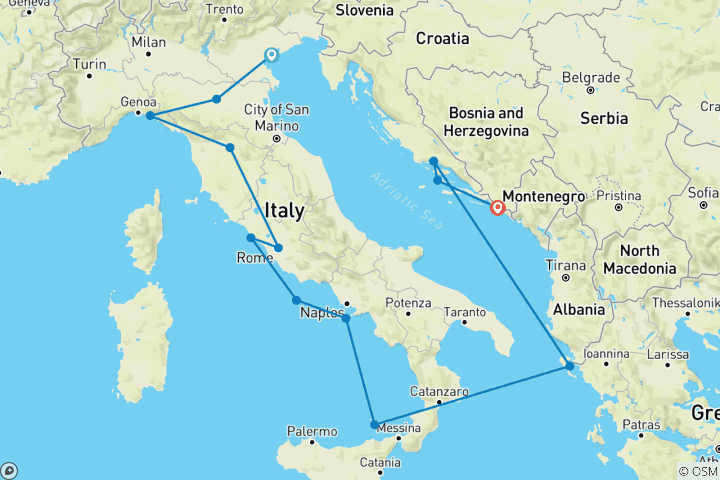 Carte du circuit Italie et îles de la Méditerranée - Croisière et voyage terrestre