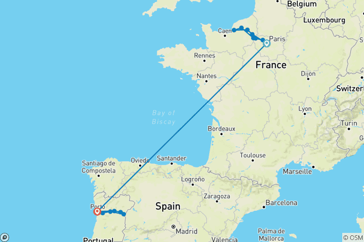 Carte du circuit Normandie & joyaux de la Seine & inoubliable Douro 2026 - 21 jours