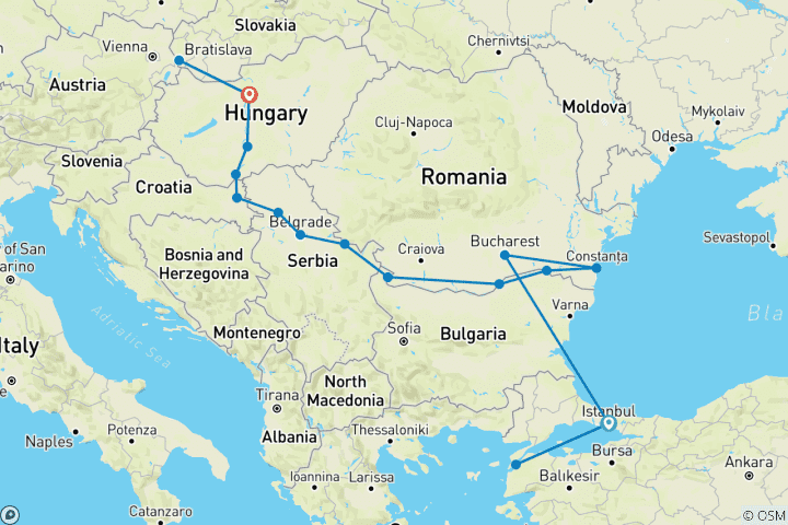 Map of Lower Danube Discovery with Turkey 2026 - 22 Days