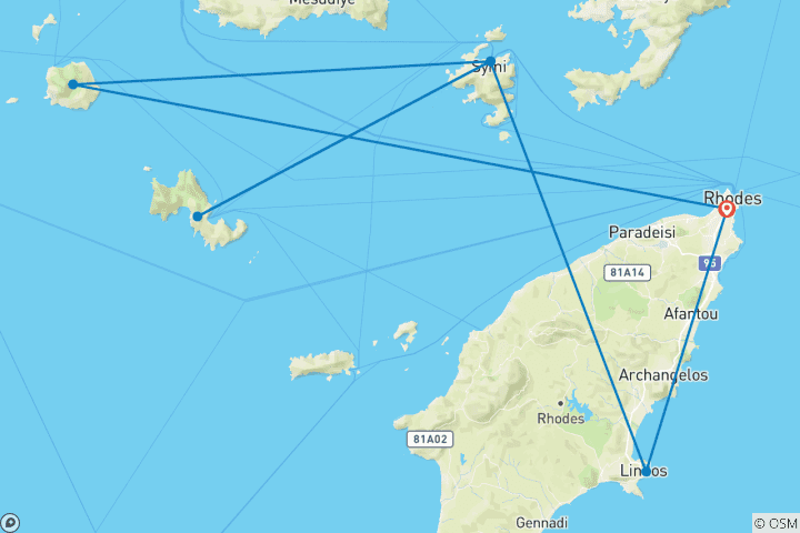 Carte du circuit Randonnée dans les îles grecques du Dodécanèse