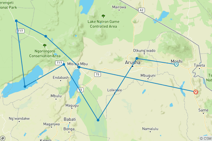Map of 11 Days Tanzania Wildlife Cultural Safari*