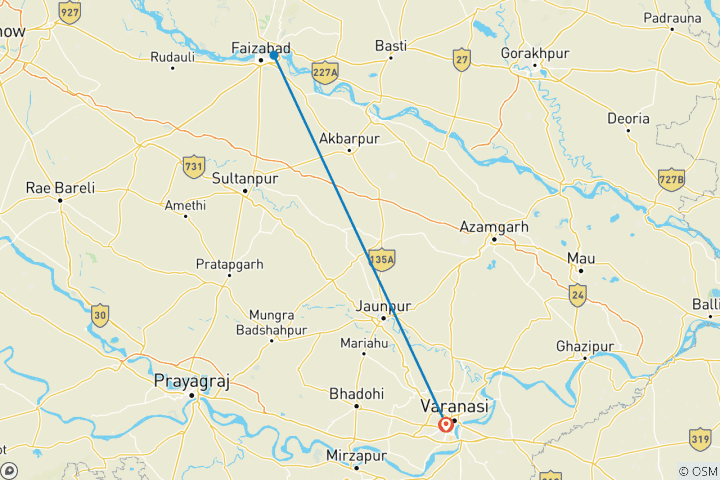 Map of Spiritual Escape: 4-Day Journey to Varanasi & Ayodhya