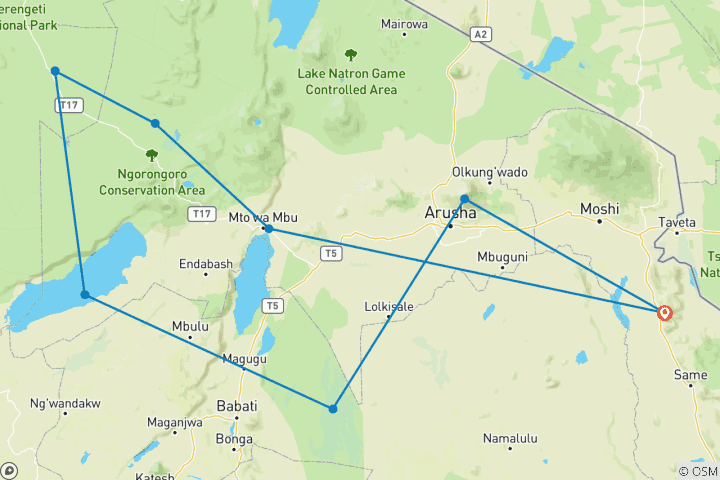 Carte du circuit Tanzanie indomptée : Safari et culture - 9 jours **Approche durable du voyage