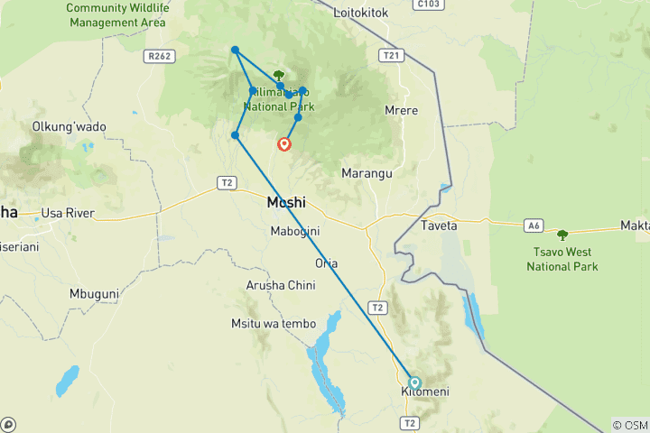 Map of Climb Kilimanjaro - Machame 7 Days + Free Chemka Hot Springs | Expert Guides & Eco-Certified