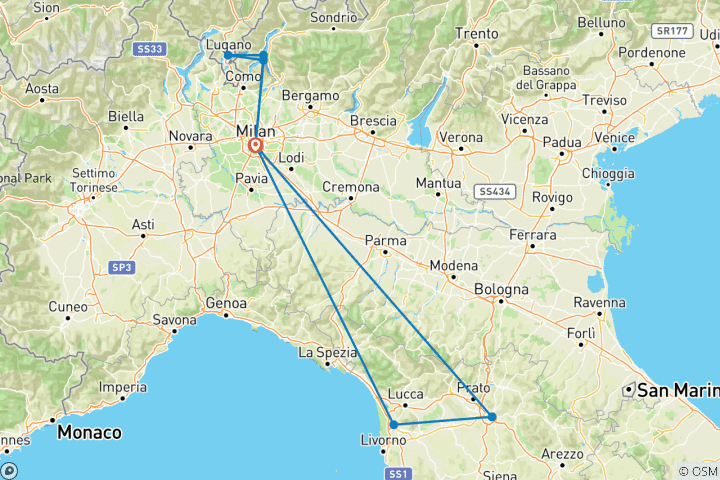 Map of 5 Days in Milano, Florence & Lake Como