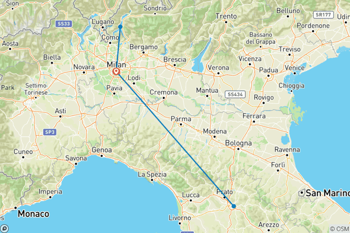 Carte du circuit 5 jours à Milan, Florence et au lac de Côme