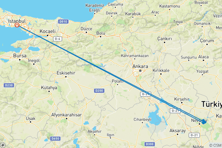 Map of 3 DAYS - Cappadocia Tour from/to Istanbul with Optional Balloon Ride