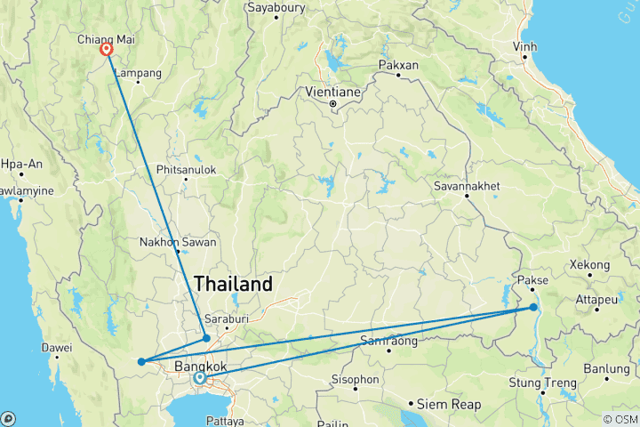 Mapa de Esencia de Tailandia: Excursión de 9 días de Bangkok a Chiang Mai pasando por Ayutthaya y Kanchanaburi