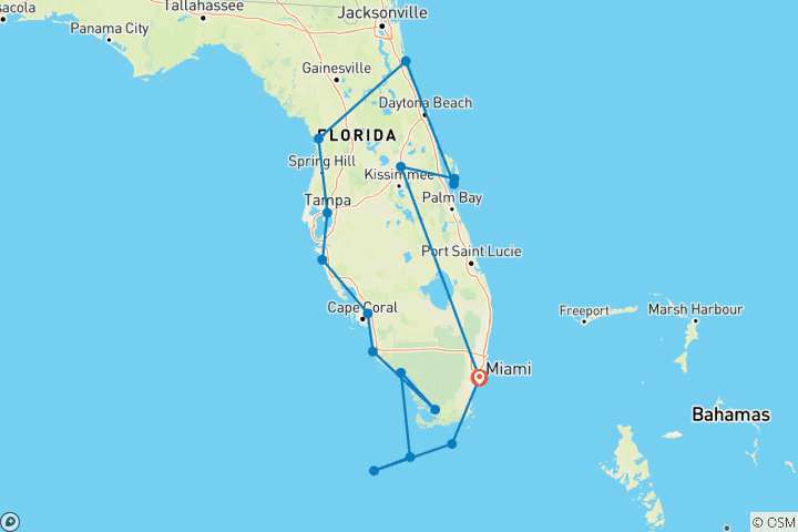 Map of Florida Sunshine: From Miami to Key West