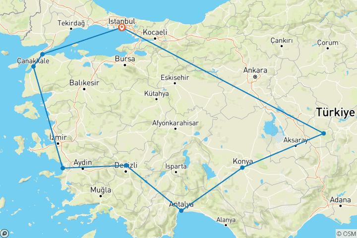 Carte du circuit Essential Turkey 2026 (Hôtels 5 et 4 étoiles)
