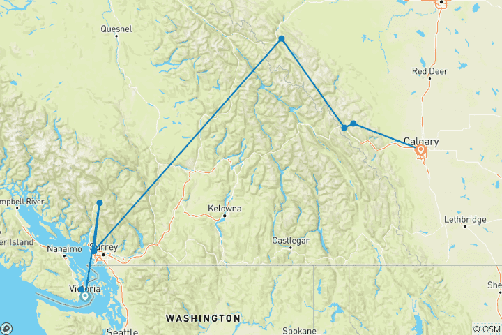 Carte du circuit Châteaux et merveilles festives d'hiver Victoria → Calgary (2026)