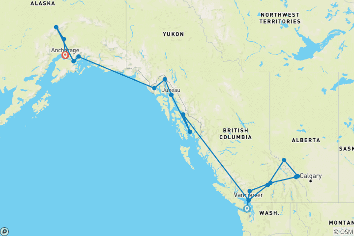 Map of Natural Wonders of the Rockies and Alaska Victoria → Anchorage (2026)