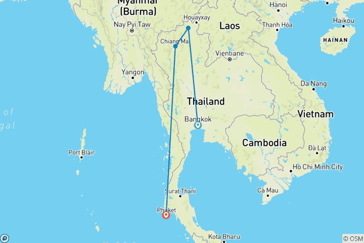Map of 14 Days Best of Thailand Culture & Nature Tour (private guide & driver）Customizable