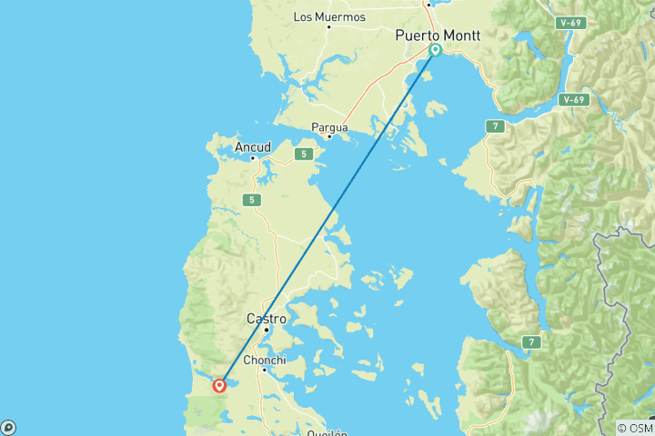 Kaart van Chiloe eiland, vogels kijken en inheemse cultuur in 5 dagen