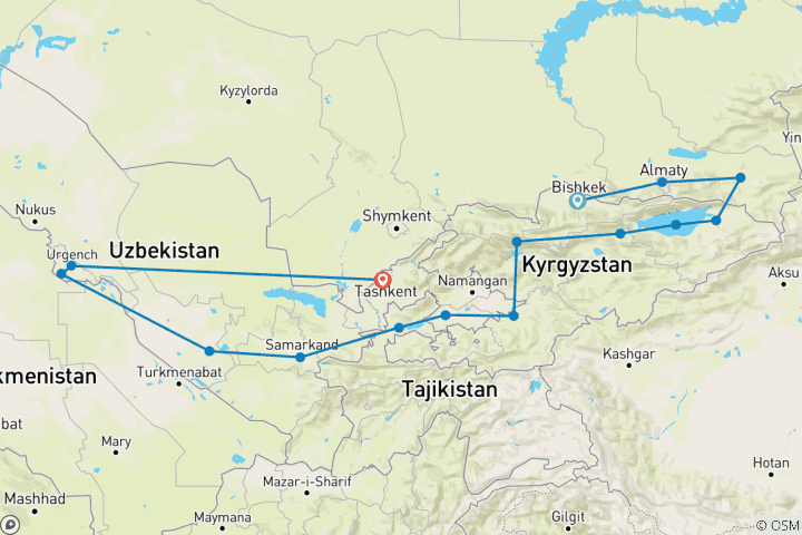 Carte du circuit Grand voyage en Asie centrale