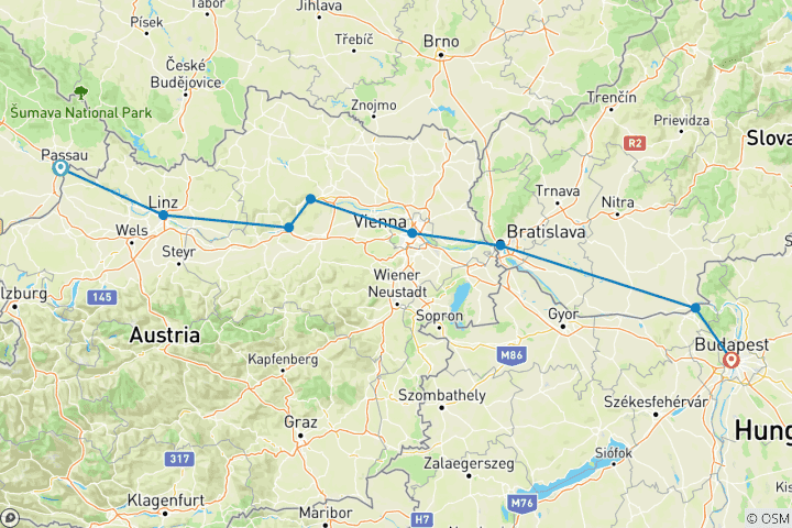 Carte du circuit Croisière sur le Danube avec Elisabeth von Trapp (Passau - Budapest)