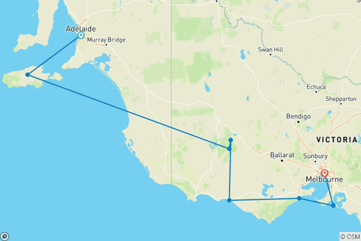Map of South Australia Road Trip: Ocean Road & Cute Koalas (including Grampians National Park)