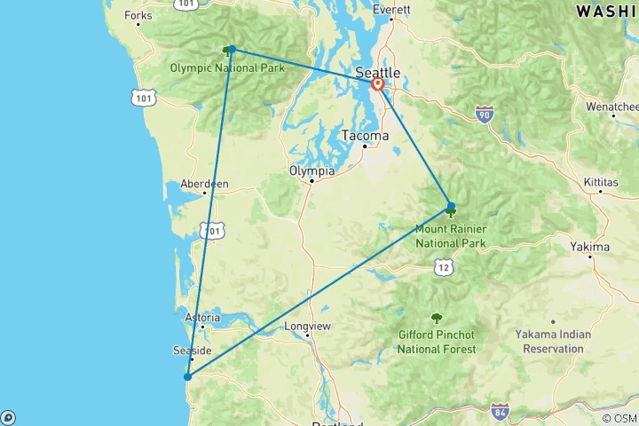 Map of Washington road trip: Seattle Sights & Olympic Mountains