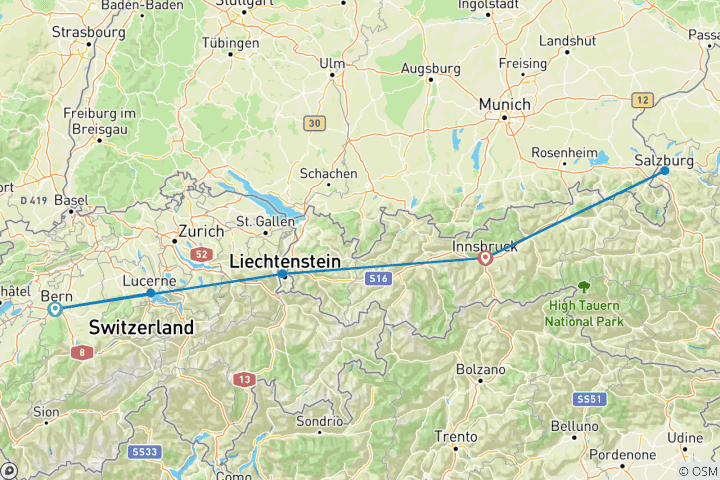 Carte du circuit Découvrez la Suisse, l'Autriche et la Bavière (de Berne à Innsbruck) (2026)
