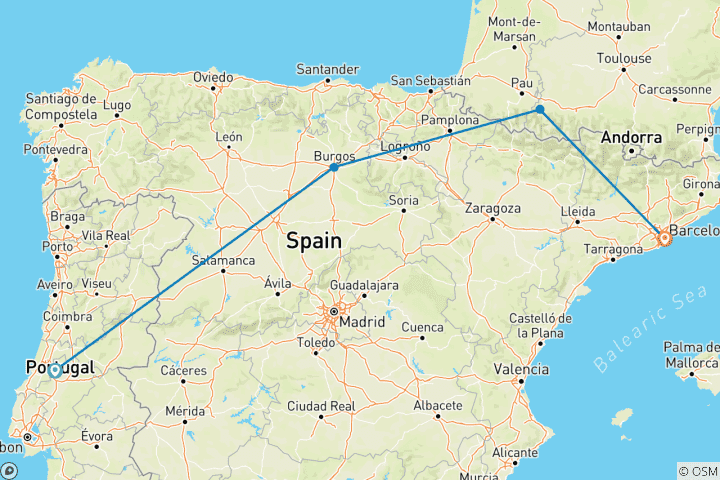 Carte du circuit Pèlerinage à Fatima et Lourdes avec Barcelone (Fatima à Barcelone) (2026)