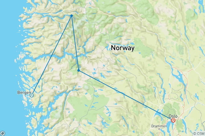 Carte du circuit Points forts de la Norvège (de Bergen à Oslo) (2026)