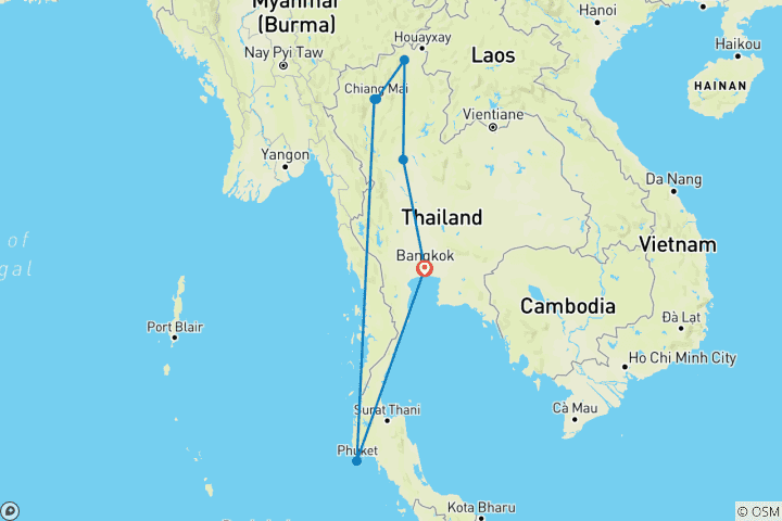 Carte du circuit Merveilles de la Thaïlande A la découverte des merveilles anciennes et de la beauté naturelle de Bangkok à Phuket (2026)