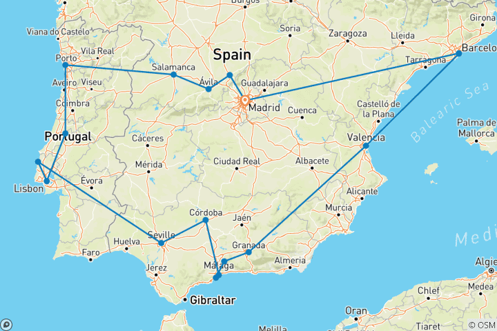 Map of Best of Spain and Portugal (Classic, Winter, End Madrid)