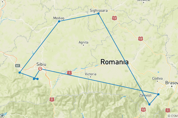 Carte du circuit Individuellement avec le Rad à travers Siebenbürgen (10 Tage)