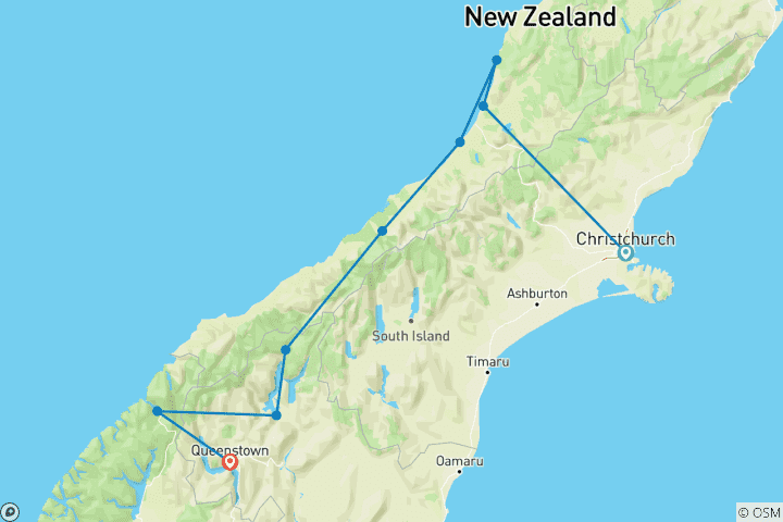 Mapa de Premium Nueva Zelanda isla sur (9 destinations)