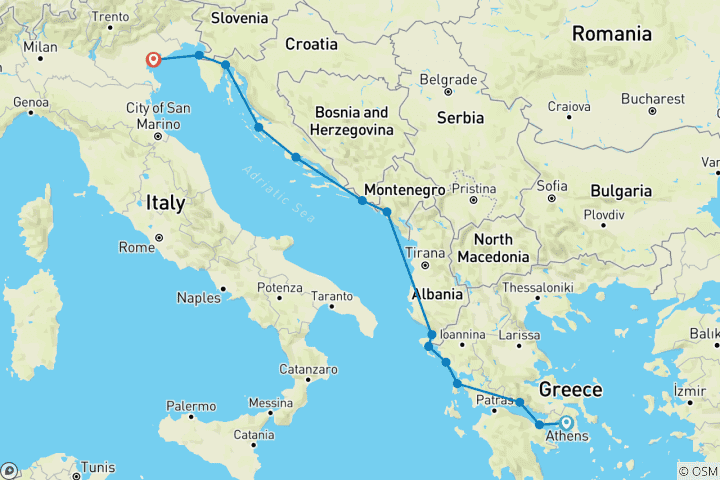 Carte du circuit Découvrez la Méditerranée de Athènes à Venise (2026)