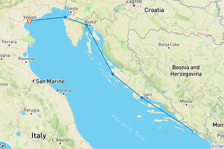 Carte du circuit Joyaux cachés de la Riviera croate 2026