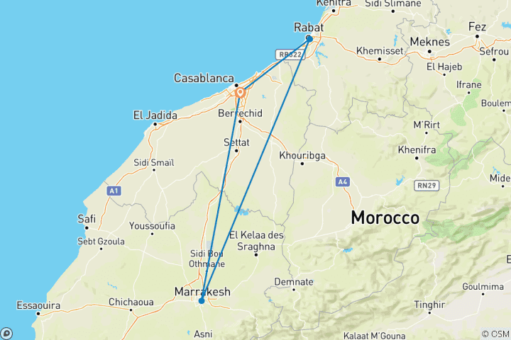 Carte du circuit Swing Through Morocco Golf & Culture Experience 9 jours/8 nuits