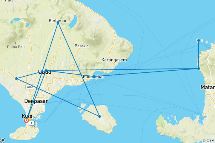 Carte du circuit De Bali à Gili Lombok : Un voyage de 8 jours de beauté et d'aventure