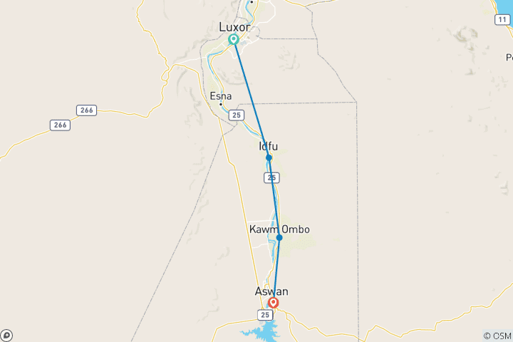 Map of 5 Stars Nile River Cruise Explorer Luxor → Aswan (Flight & Cruise Upgrade Available)