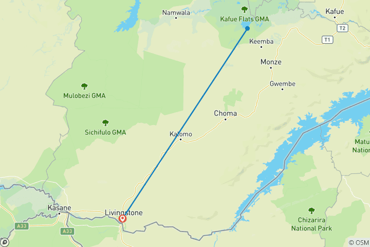 Carte du circuit Aventure ornithologique dans le parc national de Lochinvar (3 jours)
