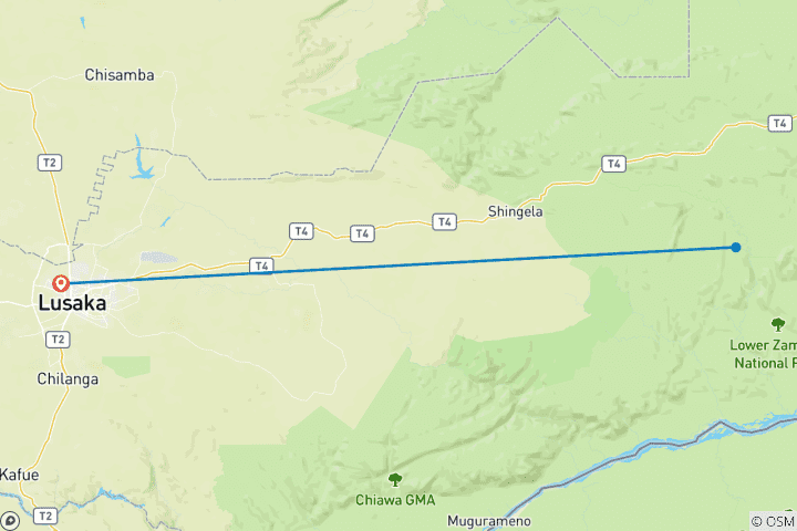 Karte von Wildlife Safari im Lower Zambezi National Park 4 Tage