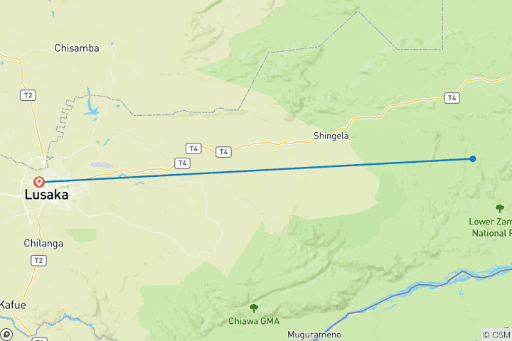 Carte du circuit Safari dans le parc national du Bas-Zambèze 4 jours