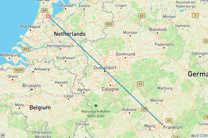 Carte du circuit Francfort et Amsterdam en 7 jours