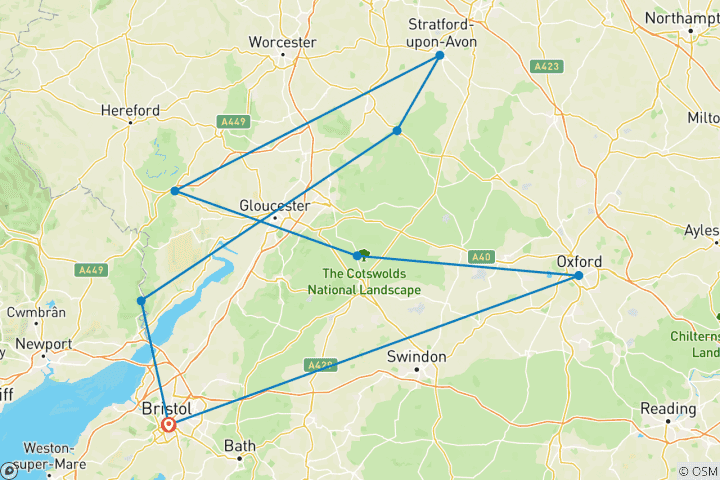 Carte du circuit Stratford-upon-Avon, Blenheim et Oxford - 2 jours