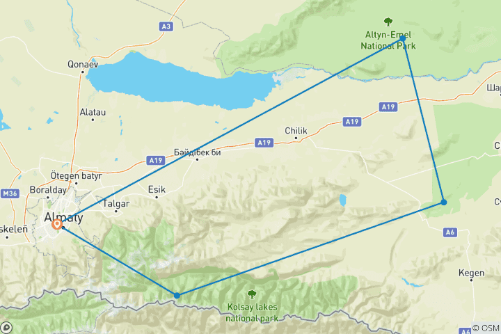 Map of Customized 8 Days Best Kazakhstan Family Tour, Daily Start & Exclusive Guide