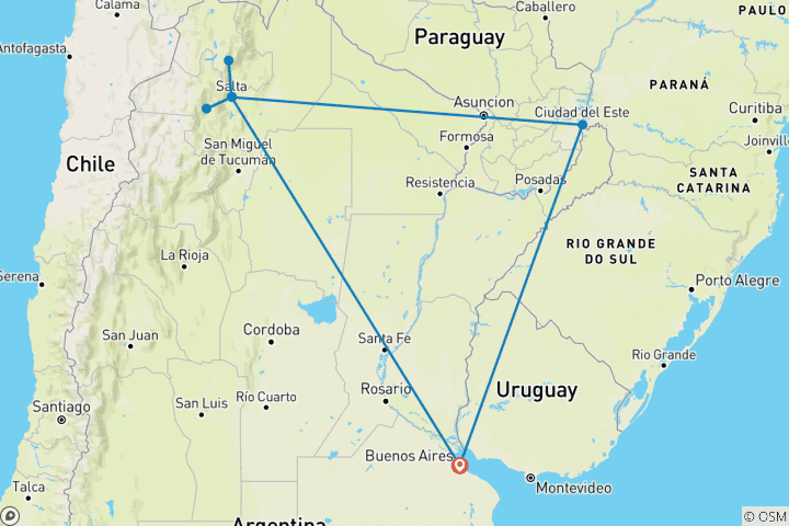 Karte von Argentinien Rundreise - 13 Tage Buenos Aires & der Norden Argentiniens