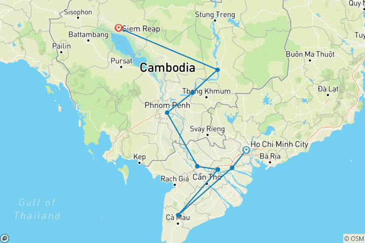 Map of Mekong River Cruise & Dolphin Encounter: 7 Nights Aboard the Mekong Navigator
