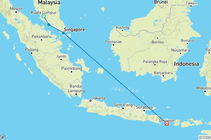 Karte von Malaysia, Singapur & Bali: Von City Lights zum Sunrise Hike (16 Destinationen)