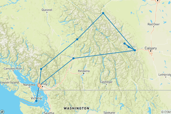 Karte von Kanada Roadtrip: Vancouver Vibes & Rocky Mountains (einschließlich Jasper Nationalpark)